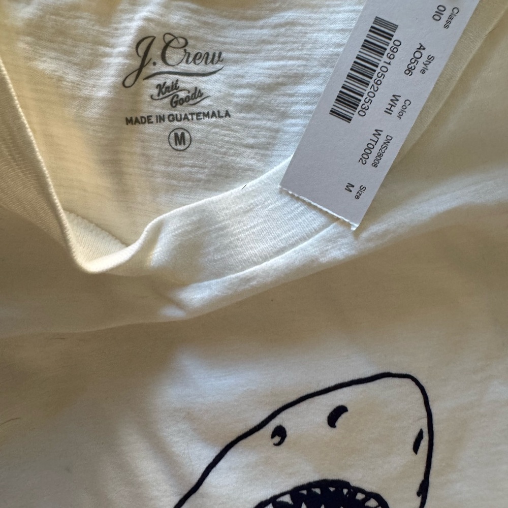 NWT J. Crew White Tee with MONTAUK Navy Shark Graphic, M - Picture 3 of 7